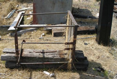 1912 signal platform lying on the ground at Llanuwchllyn, 16 July 2015 