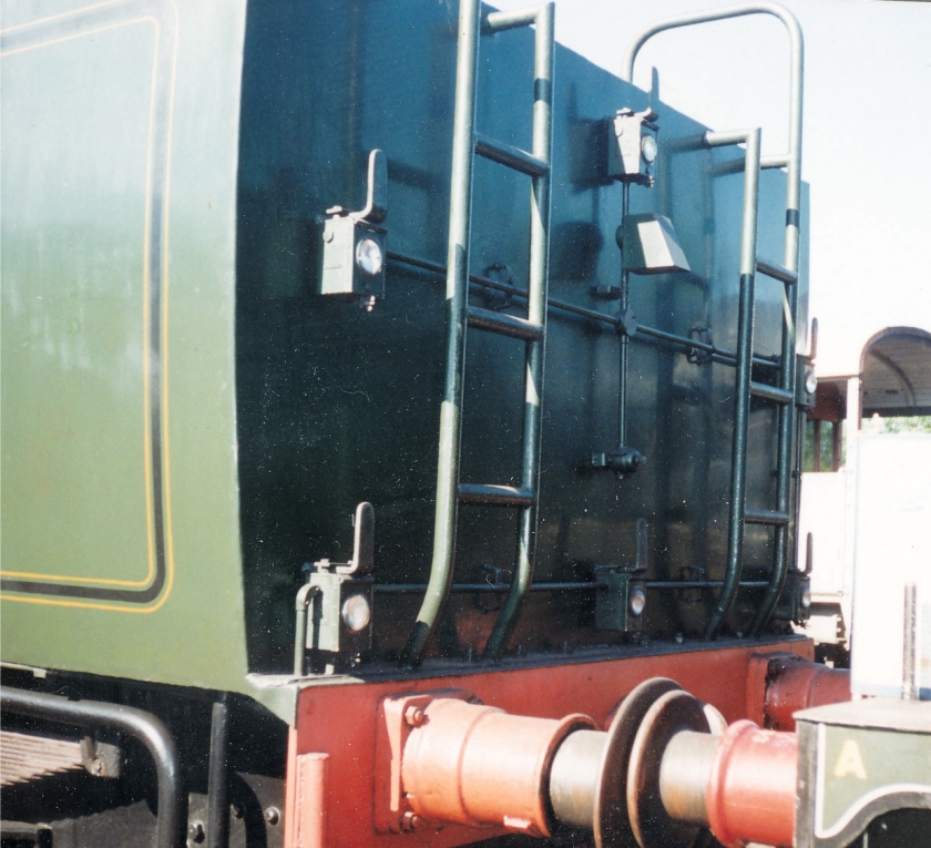 Merchant Navy class 35027 'Port Line' at the Bluebelle Railway in the early 2000s: close-up shot of  the rear of the tender