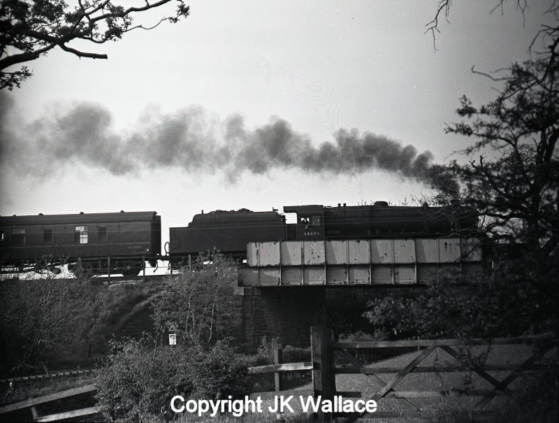 Stanier Black 5 44694 climbing out of Burnley to Copy Pit with 1X31 return advertised excursion Blackpool North – Bradford Exchange on Whit Monday at 19.10 30 May 1966.