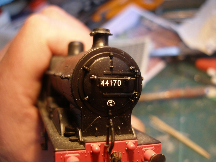 Renumbering of a Hornby 4F ready-to-run loco using Fox Transfers; smokebox door finished