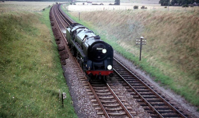 Britannia 70004 'William Shakespeare' approaches Westbury on 14 August 1966.