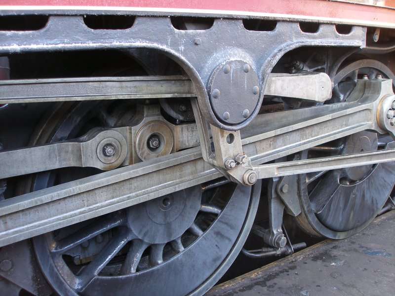 ex-LMS Stanier 8F 2-8-0 48624 as seen at the Great Central Railway, Loughborough on 30 December. Detail of motion bracket and valve gear.