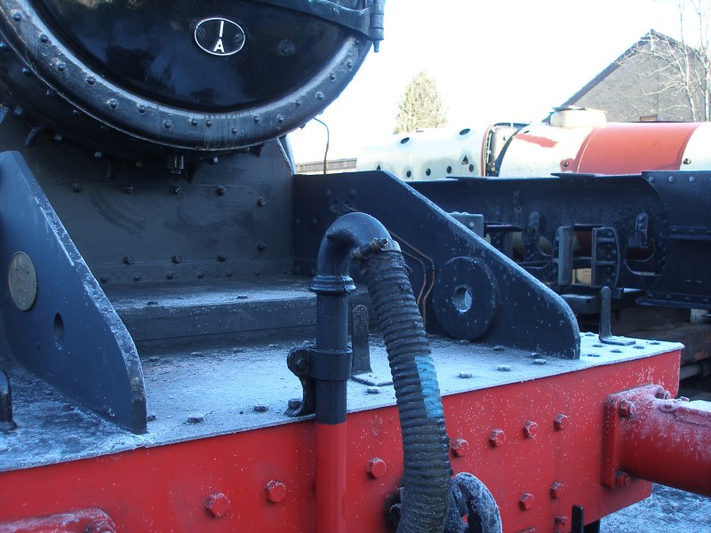 ex-LMS Stanier 8F 2-8-0 48624 as seen at the Great Central Railway, Loughborough on 30 December. Detail of buffer beam and vacuum pipe.