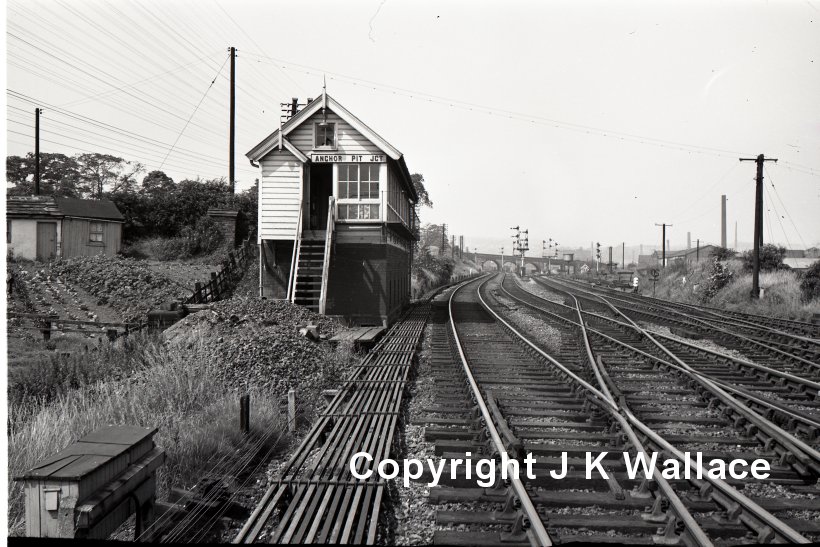 Anchor Pit signal box (Brighouse east) looking towards Manchester in 1963, showing the site of the Pckle Bridge line juntion (closed 1952)