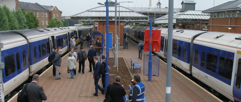 Aylesbury platforms 1 & 2 on 18 May 2017 with DMUs coming into service for the evening peak.