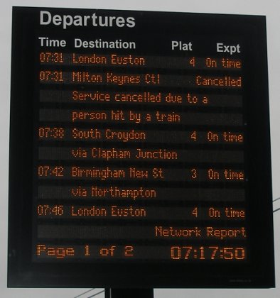 Notification of the cancellation of the 07.31 Southern Trains service at Berkhamsted on 31 May 2014.