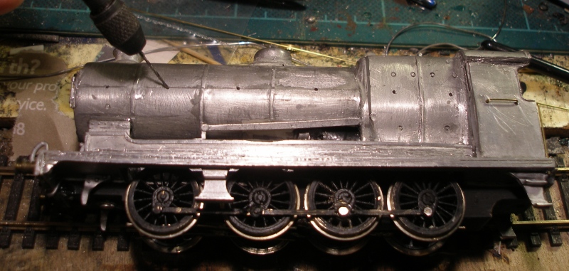Sutherland Models LYR Class 31 0-8-0 heavy goods tender loco with boiler being drilled for handrail knobs