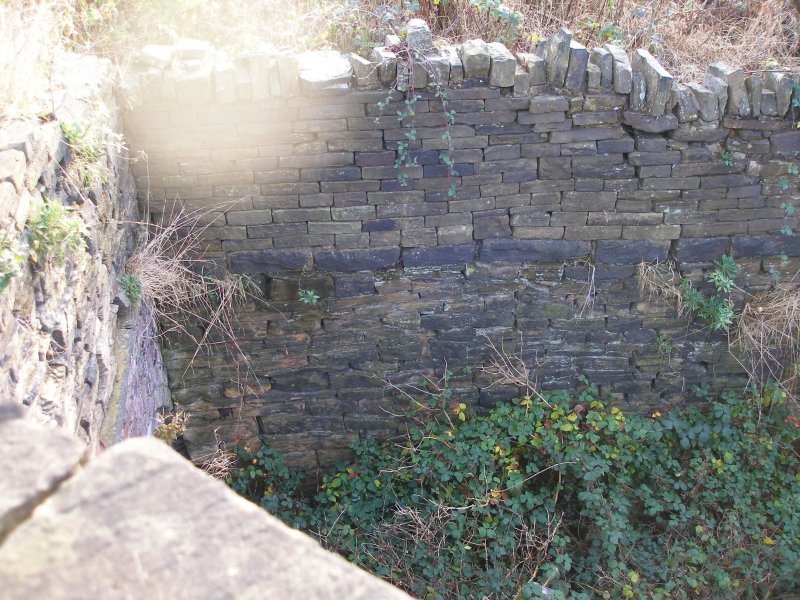 Clifton Colliery Tramway bricked-up tunnel mouth under Clifton Road, Brighouse, West Yorkshire. 3 December  2016