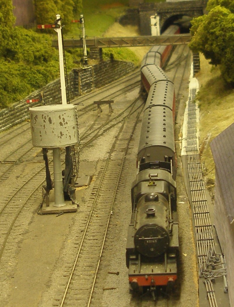 Hall Royd Junction model railway layout: the Rochdale excursion rake tests the new cross-over