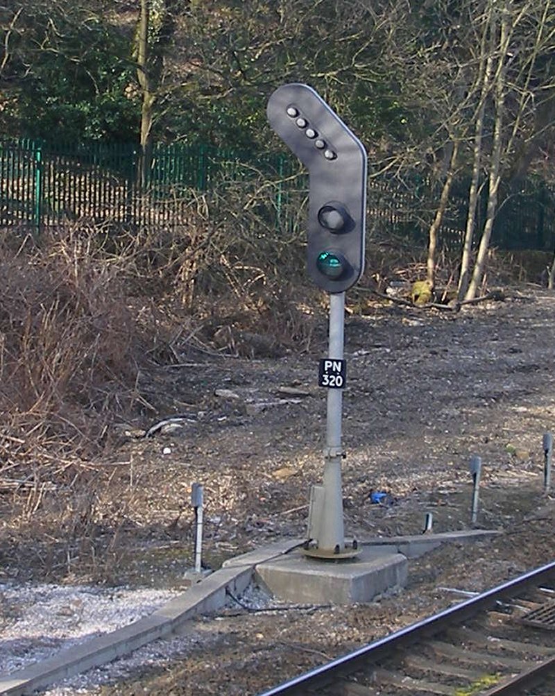 Calder Valley Dobroyd Crossing Footbridge Bridge 102A showing signal PN320