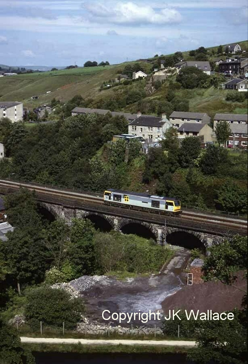 Gauxhole viaduct with BR Class 60 60056 passing over it light engine on 20 July 1991.