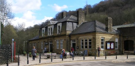 Exterior of the main station building at Hebden Bridge railway station: 19 April 2013