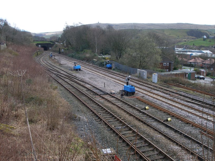 Hall Royd looking east on Sunday 23 March 2014 showing crossover on the L&Y main removed, plain line inserted on the down line and the DCE siding and frame removed.
