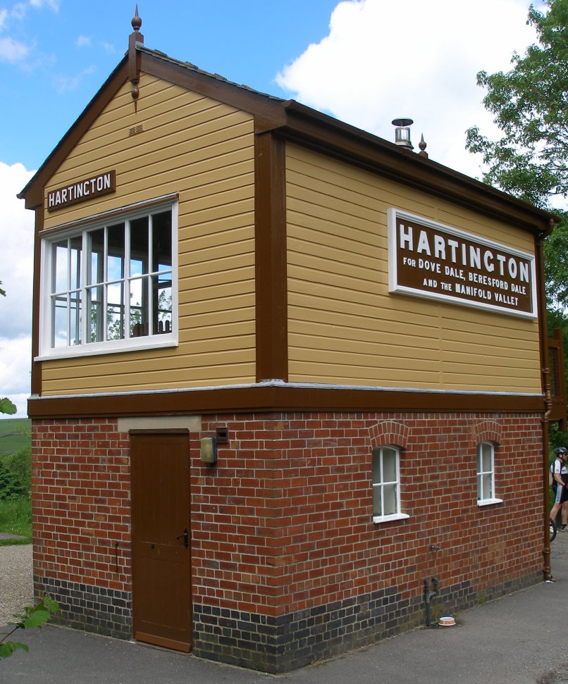 Preserved L&NWR signal box at Hartington on the Tissington Trail 8 June 2014 Three quarters rear