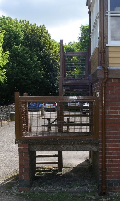 Stair detail of Hartington Station signal box 10 July 2014 showing original platform height