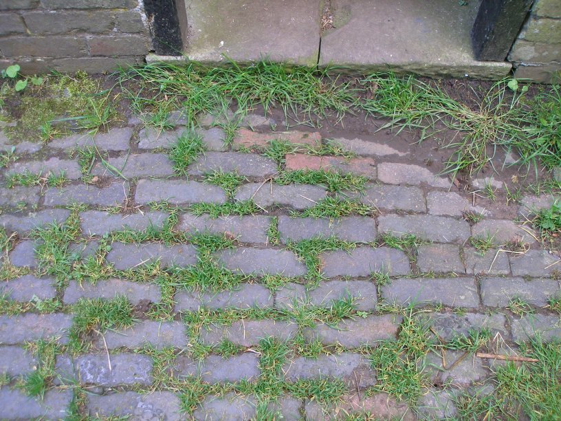 L&NWR Hartington Permanent Way Hut 10 July 2014 showing brick paving at entrance (southern elevation)
