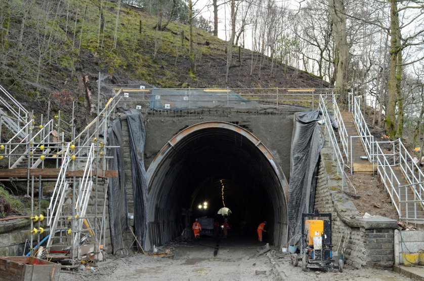 Holme Tunnel southern portal with work underway