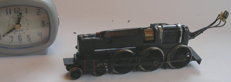 Bachmann Jubilee with Buelher motor conversion to DCC reassembled chassis with chassis tags and Gaugemaster DCC socket evident.