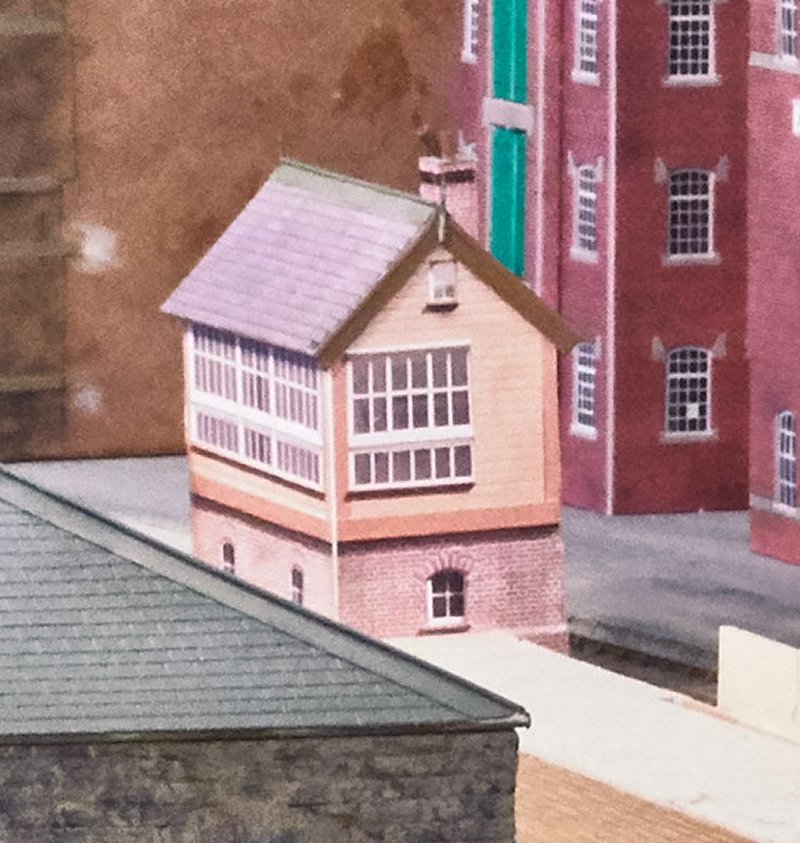 Kerrinhead as at  Scalefour North 2015 in Wakefield showing the L&YR signal box as built from a download from www.hall-royd-juncion.co.uk in close-up, photographed by Simon Edmunds; downloaded by Gavin Clark and assembled by Jim Roberts. 