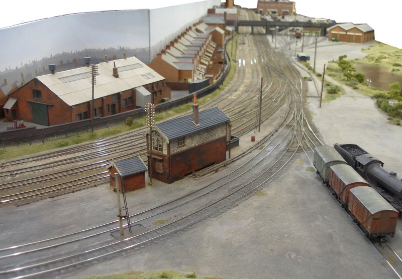 Leicester South looking north. Shipley Model Railway Society's Leicester South layout as seen at Alexandra Palace on Sunday 29 March 2015.