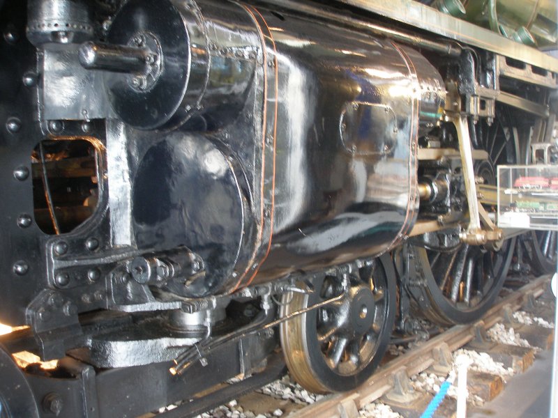 Stanier 'Coronation' Pacific 46235 'City of Birmingham' as seen in the ThinkTank Museum on 10 October 2015, showing the driver's side outside cylinder.