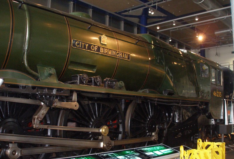 Stanier 'Coronation' Pacific 46235 'City of Birmingham' as seen in the ThinkTank Museum on 10 October 2015, with side view of the driver's side.