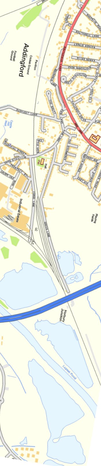 Section from Ordnance Survey OpenSource mapping 2013 showing L&YR railway line around Horbury Junction