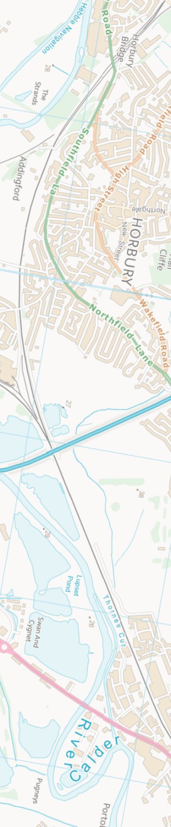 Section from Ordnance Survey OpenSource mapping 2013 showing L&YR railway line at Horbury Junction