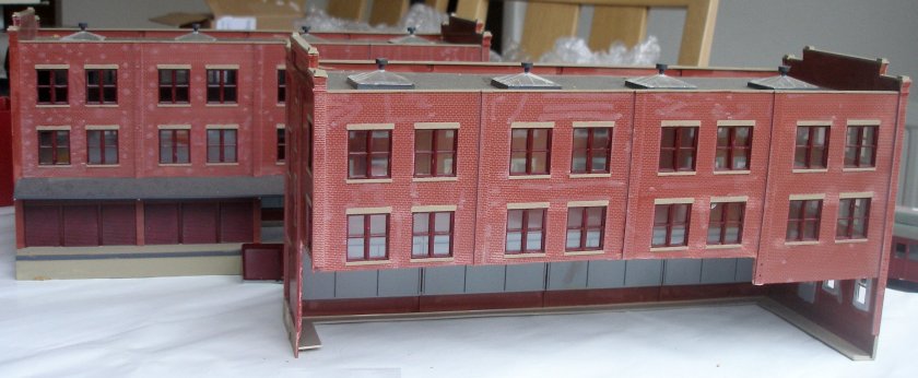 Walthers Cornerstone HO Scale Commissary/Freight Bldg Kits as modified for an OO layout: rear view with cutaway