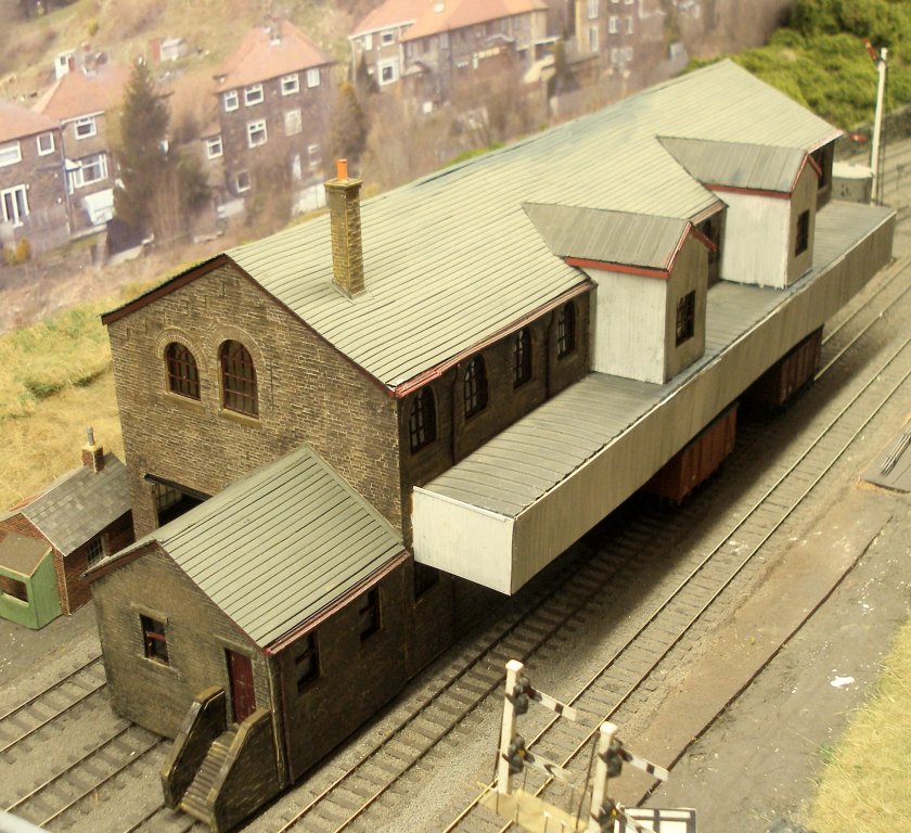 Howarth goods shed 4mm scale. Three quarters view from office end