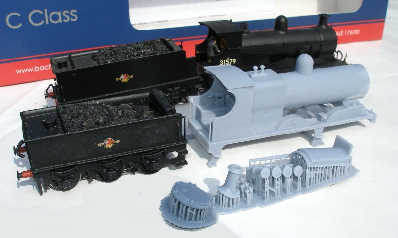 As delivered 4mm scale Lancashire & Yorkshire Railway (LYR) Class 28 body by Sparkshot, with donor Bachmann Class C loco and Craftsman Aspinall tender. Three quarters rear view.