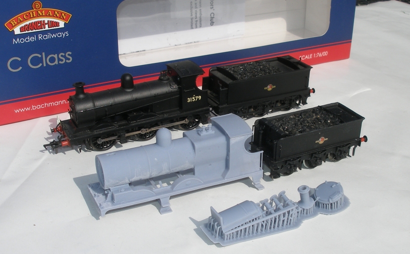 As delivered 4mm scale Lancashire & Yorkshire Railway (LYR) Class 28 body by Sparkshot, with donor Bachmann Class C loco and Craftsman Aspinall tender. Three quarters front view.