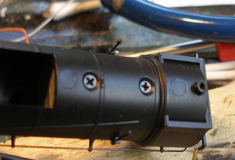 Bachmann Class C showing the two screws under the smokebox that hold the weight in place
