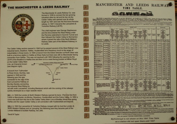 History Panel displayed in Hebdon Bridge General Waiting Room providing a brief history of the Manchester & Leeds Railway
