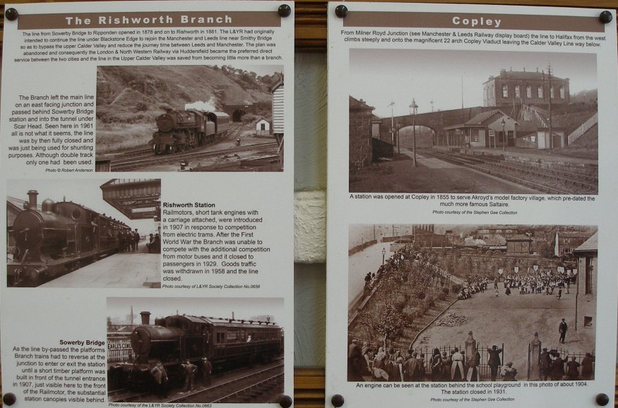 History Panel displayed in Hebdon Bridge General Waiting Room providing a brief history of Rishworth and Copley Railway Stations