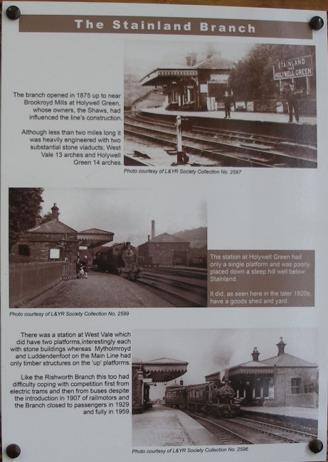 History Panel displayed in Hebdon Bridge General Waiting Room providing a brief history of Stainland Railway station