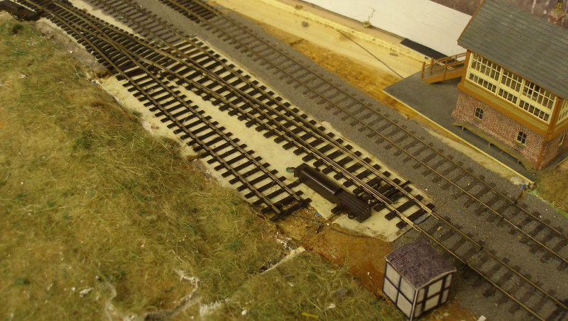 PECO Streamline Bullhead OO scale Code 75 Unifrog point (turnout) installed on a layout