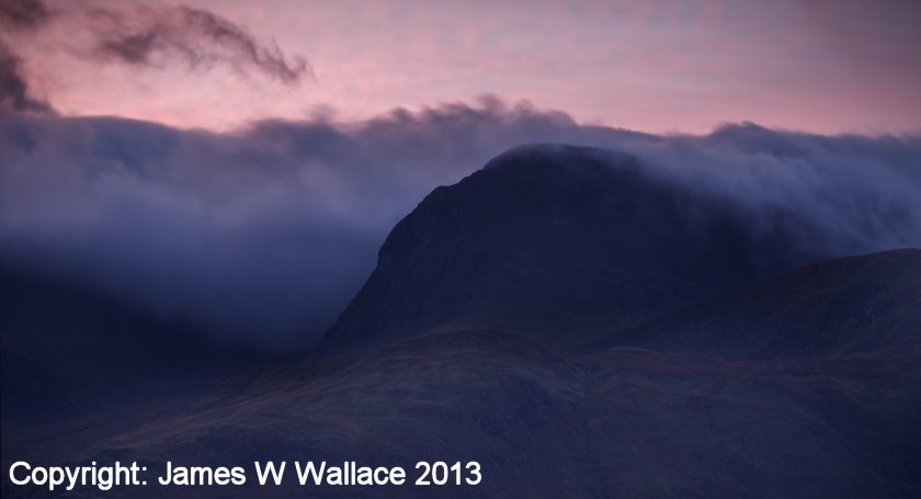 Ben Nevis as photographed from 'Tree Tops' bed & breakfast, Banavie by James W Wallace