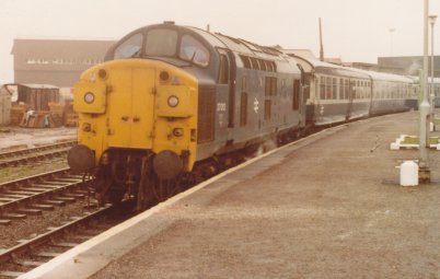 Class 37 stands at Mallig on 8 August 1981 with the 16:05 to Fort William.