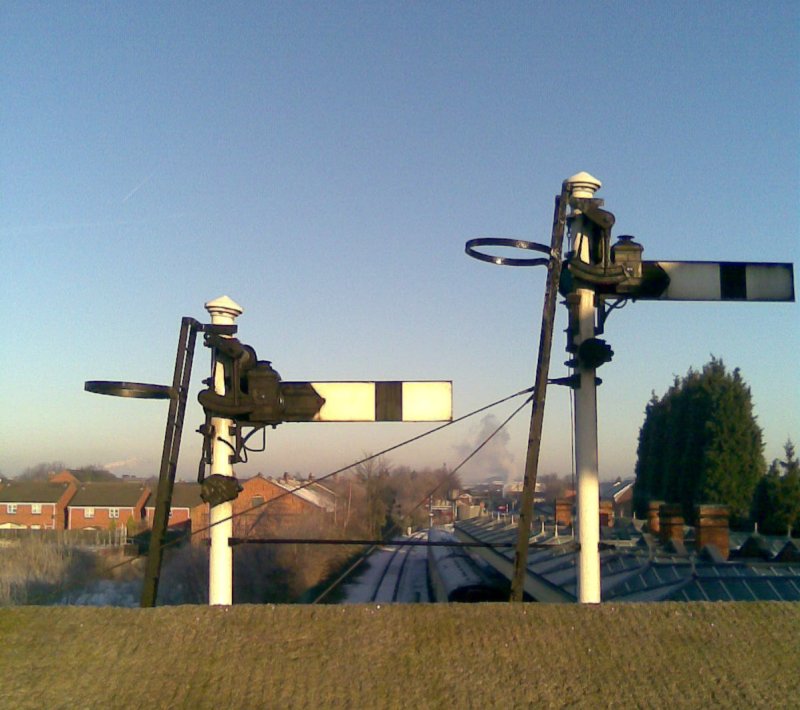 Signals controlling exit from Patform 2 at Loughborough Central.