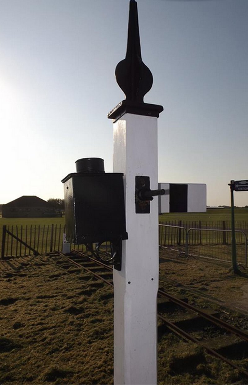 Rear of the replica LYR tall siding signal as seen at the Lincolnshire Coast Light Railway at its Skegness Water Leisure Park Station.