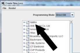 'NMRA' selection on JMRI DecoderPro 3