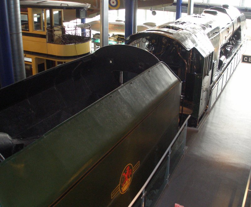 Stanier 'Coronation' Pacific 46235 'City of Birmingham' as seen in the ThinkTank Museum on 10 October 2015.  View of fireman's side from rear of tender looking forwards.