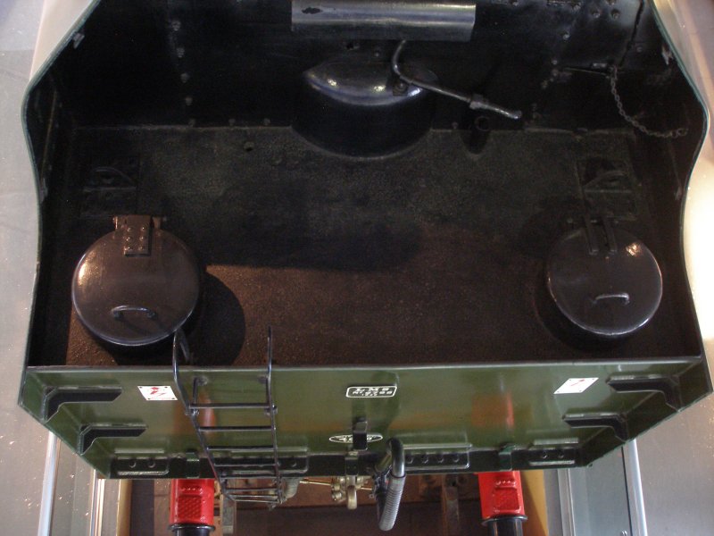 Stanier 'Coronation' Pacific 46235 'City of Birmingham' as seen in the ThinkTank Museum on 10 October 2015. Rear of tender looking from above, showing water tank fillers (2); water scoop dome; ladder, etc. 
