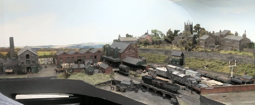 Turlstone GC model raiway: Thurlsone goods yard, coal drops, village and mill.