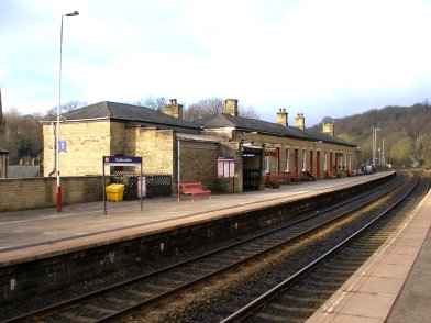 The main station building at Todmorden taken from Platform 2 on 19 April 2013