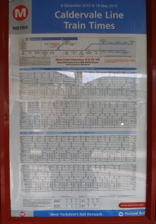 Timetable on Platform 2 Todmorden Station - 19 April 2013