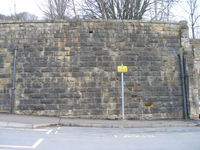 Todmorden Railway Station: Retaining wall under platform 1: section 3 moving eastwards on 19 April 2013