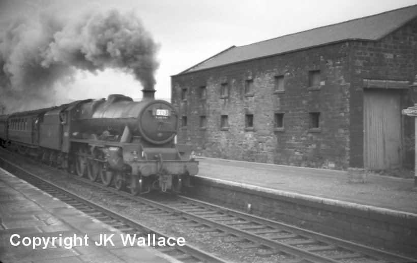 Stanier Jubilee 45694 enters Todmorden station with an excursion bound for the West Lancashire coast in 1960.