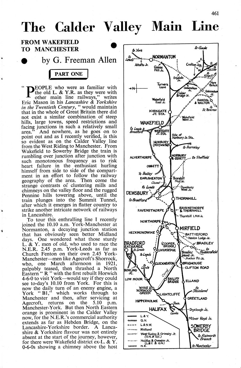Trains Illustrated article Calder Valley main line November 1955.